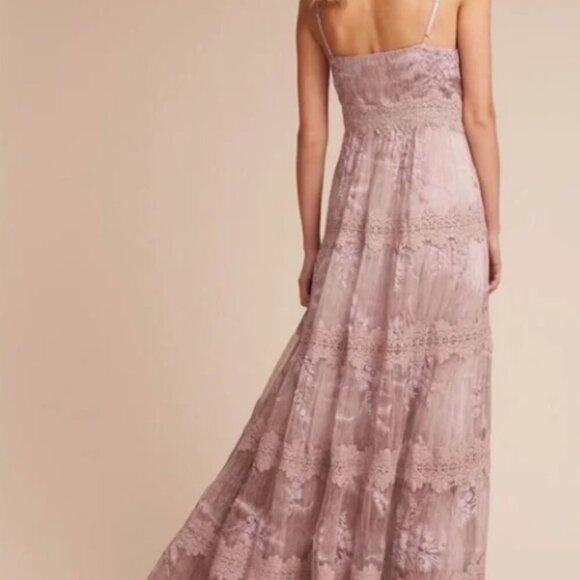 BHLDN Lace Maxi Dress Size 4 Purple Rose Gold Formal Dress Wedding Guest Elegant - Picture 2 of 15